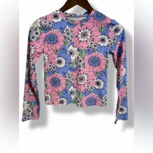 Gap Kids Floral Rash Guard XL 12 Pink Blue Long Sleeve Swim Top UPF